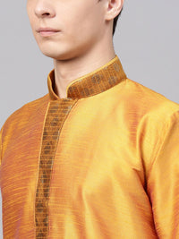 SOJANYA Lelaki Mustard Tenun Kuning Design Kurta Lurus