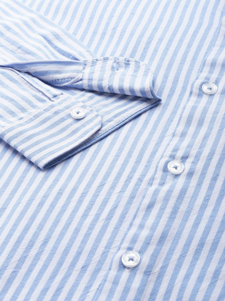 THE BEAR HOUSE Men Blue & White Cotton Slim Fit Striped Casual Shirt