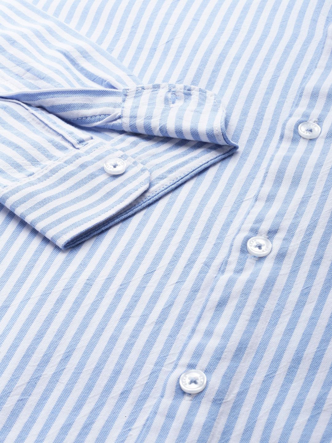 THE BEAR HOUSE Men Blue & White Cotton Slim Fit Striped Casual Shirt