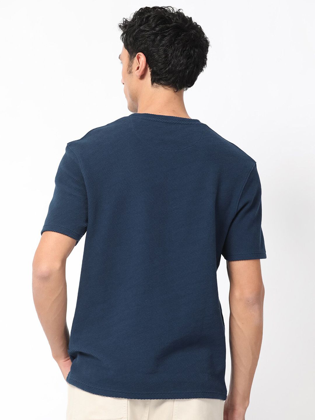 RARE RABBIT Men Cas Round Neck Cotton Slim Fit T-Shirt