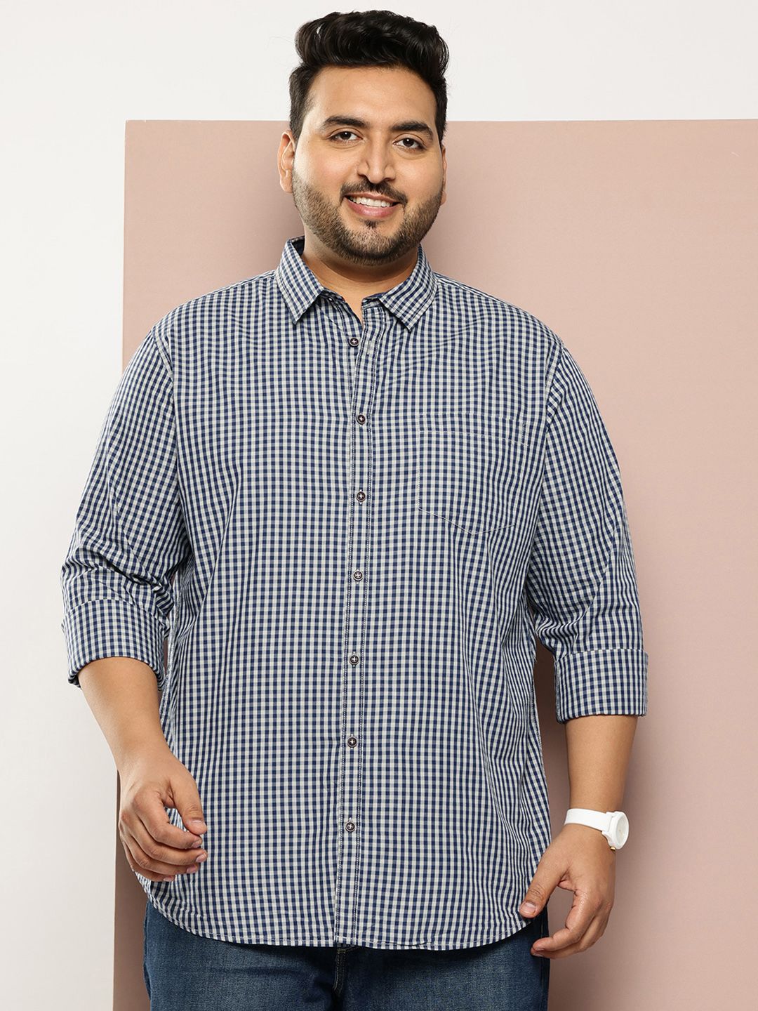 Thomas Scott Men Premium Gingham Checks Casual Shirt