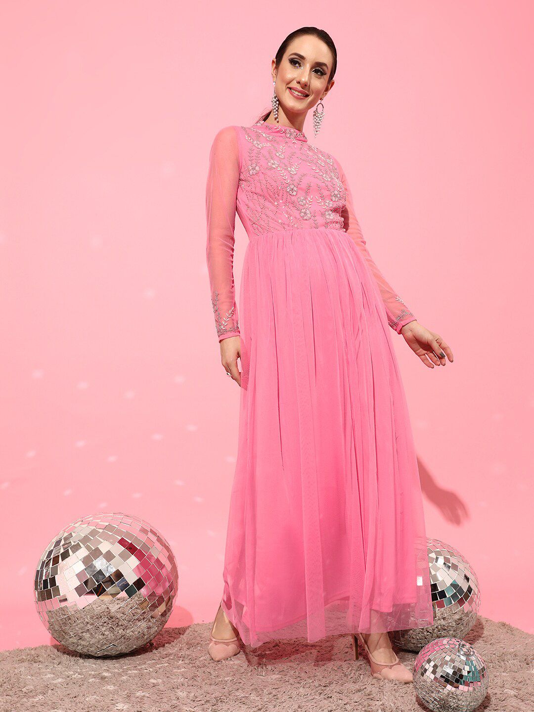 STREET 9 Pink Net Shirt Midi Dress