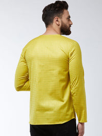 SOJANYA Men Green & Yellow Checked Straight Short Kurta