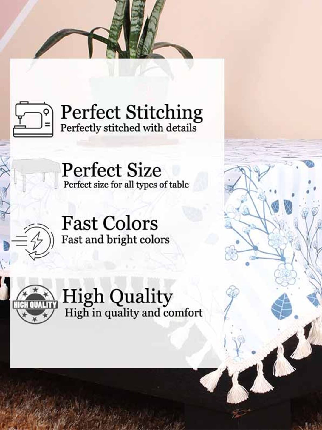 STITCHNEST Blue & White Printed Cotton Rectangular Table Cover