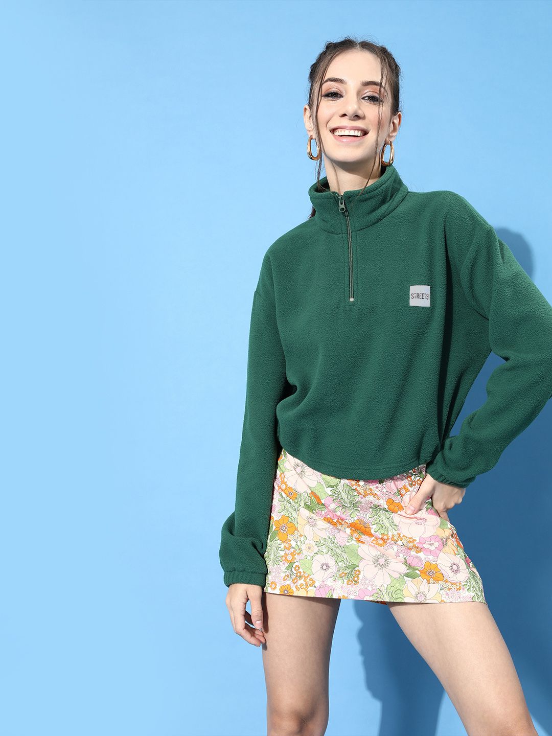 STREET 9 Women Green Solid Fleece Sweatshirt