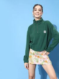 STREET 9 Women Green Solid Fleece Sweatshirt
