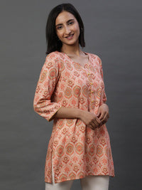 Motif etnik Aurelia dicetak leher berturut -turut lurus kurti