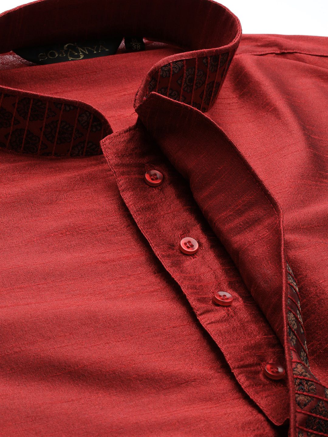SOJANYA Men Maroon Solid Straight Kurta