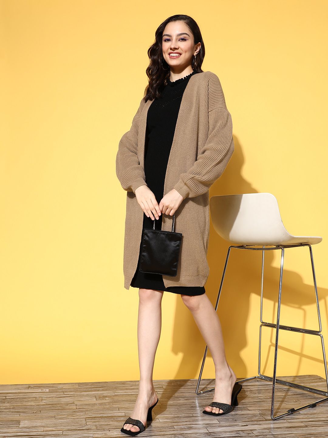 Berrylush Women  Beige Solid Oversized Layer Sweater