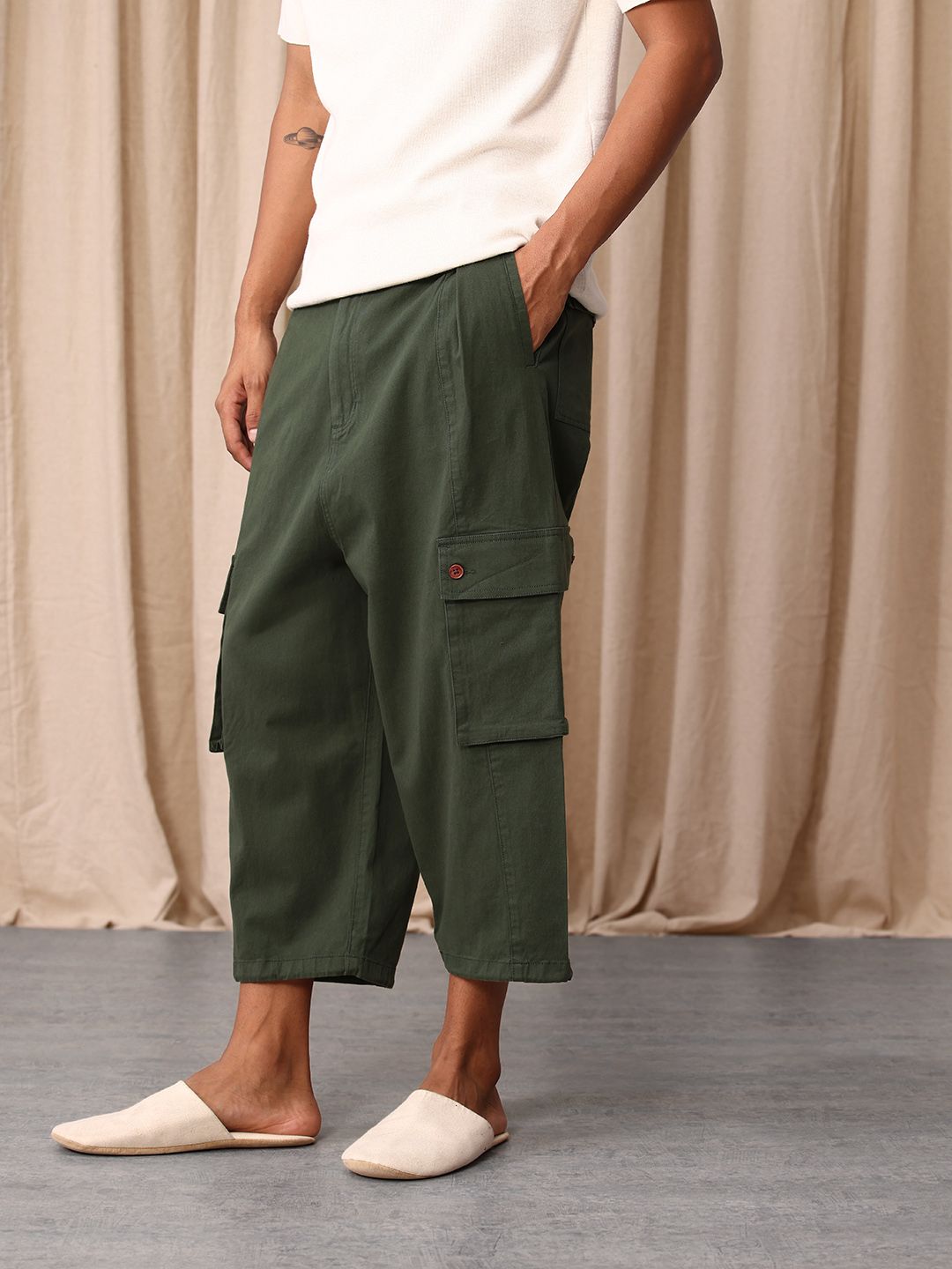 Mr Bowerbird Men Cropped Oversized Cargos Trousers