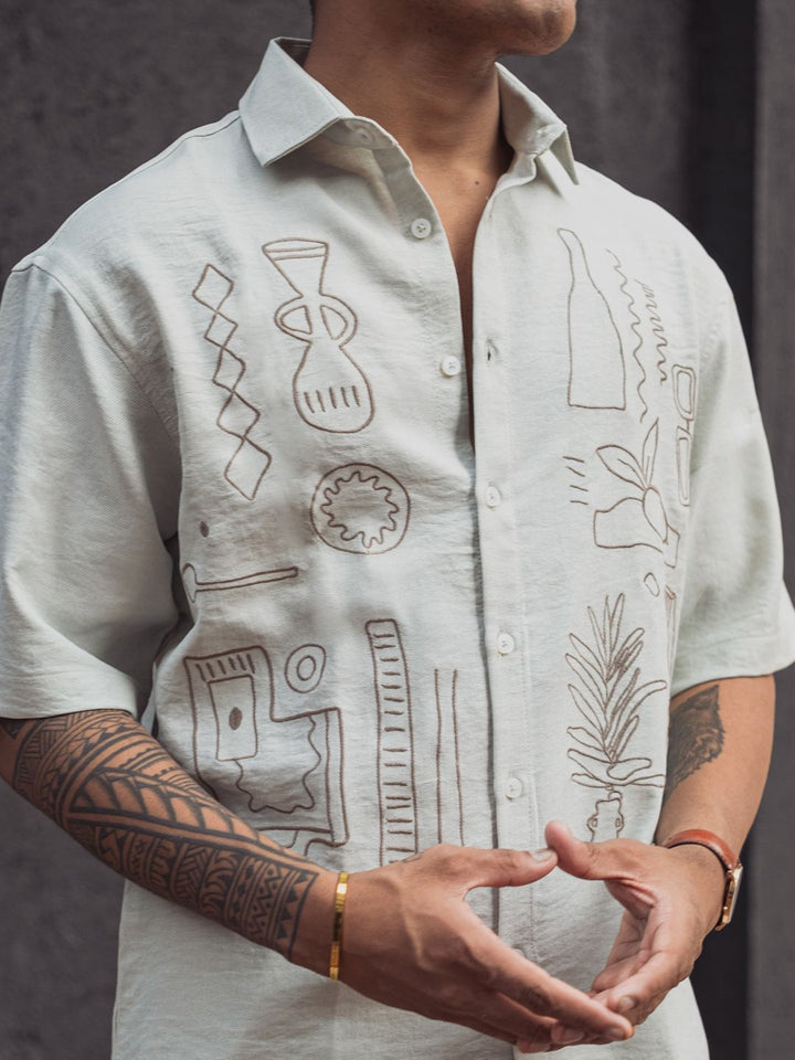 Powerlook Men Abstract Printed Spread Collar India Slim Casual Shirt