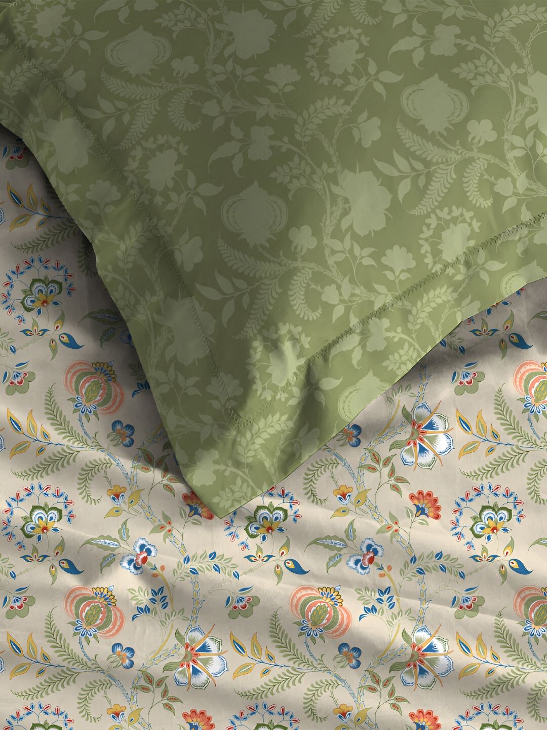 MYTRIDENT Green 2 Pieces Floral Pure Cotton Rectangle Pillow Covers