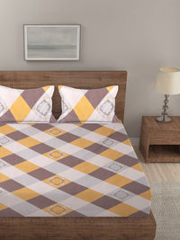 KLOTTHE Berbilang Warna Kapas Geometrik 300 TC Cadar King Halus dengan 2 Sarung Bantal-98 x 89 inci