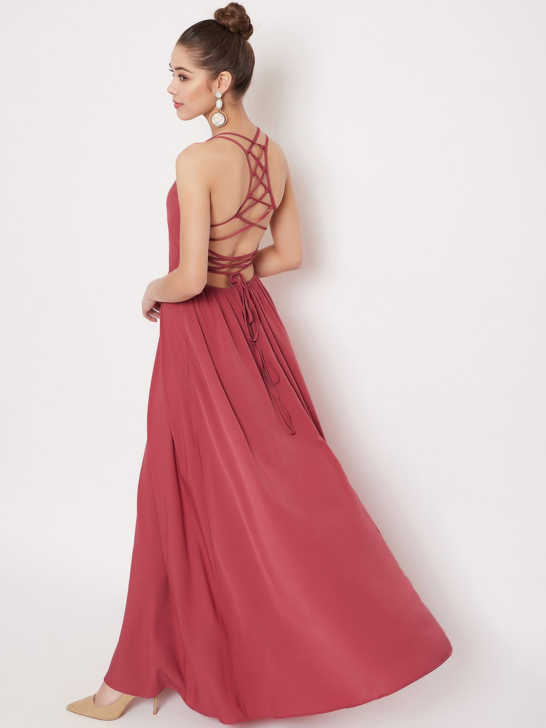 Berrylush Women Pink Solid Maxi Dress