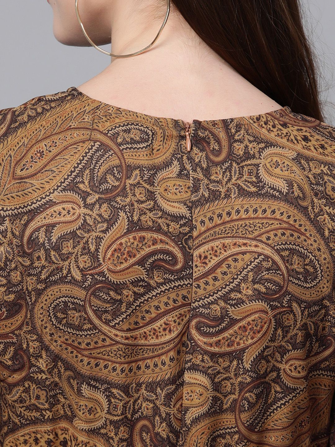SASSAFRAS Brown & Black Ethnic Motifs Print Maxi Dress