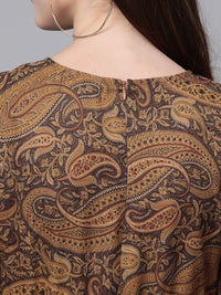 SASSAFRAS Brown & Black Ethnic Motifs Print Maxi Dress