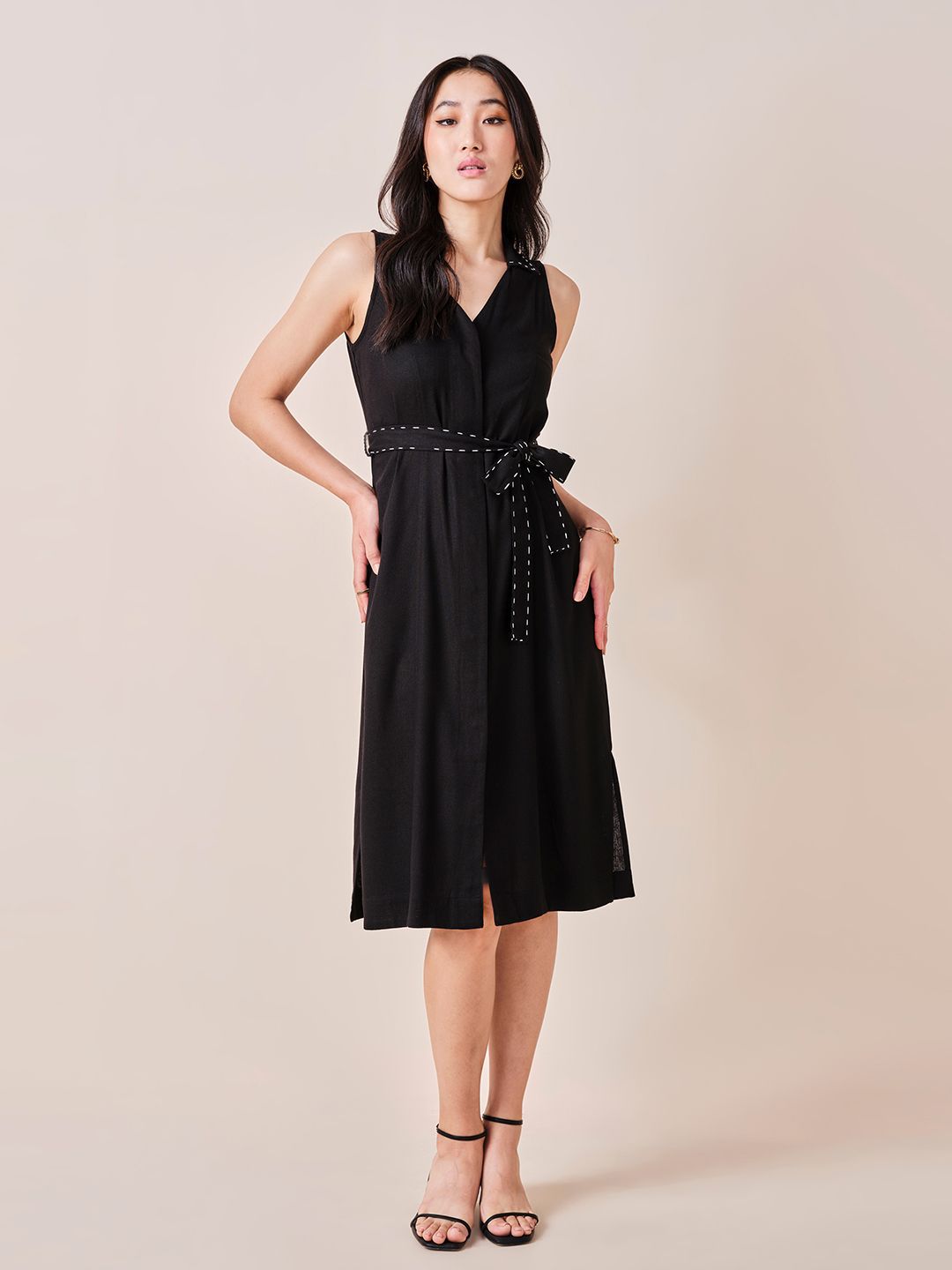 AND Solid Belted Shirt Dress