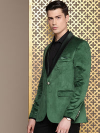 House of Pataudi Tailored Fit Striped Velvet Finish Single-Breasted Party Blazer