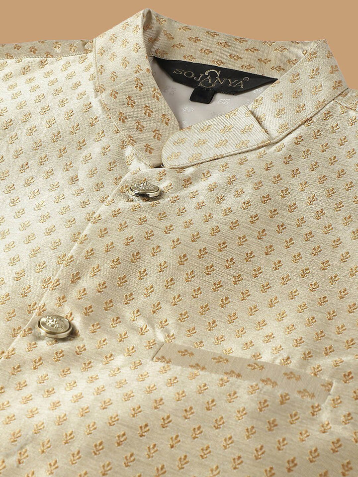 SOJANYA Kurta Biasa Sulam Geometrik Dengan Jaket Churidar & Nehru
