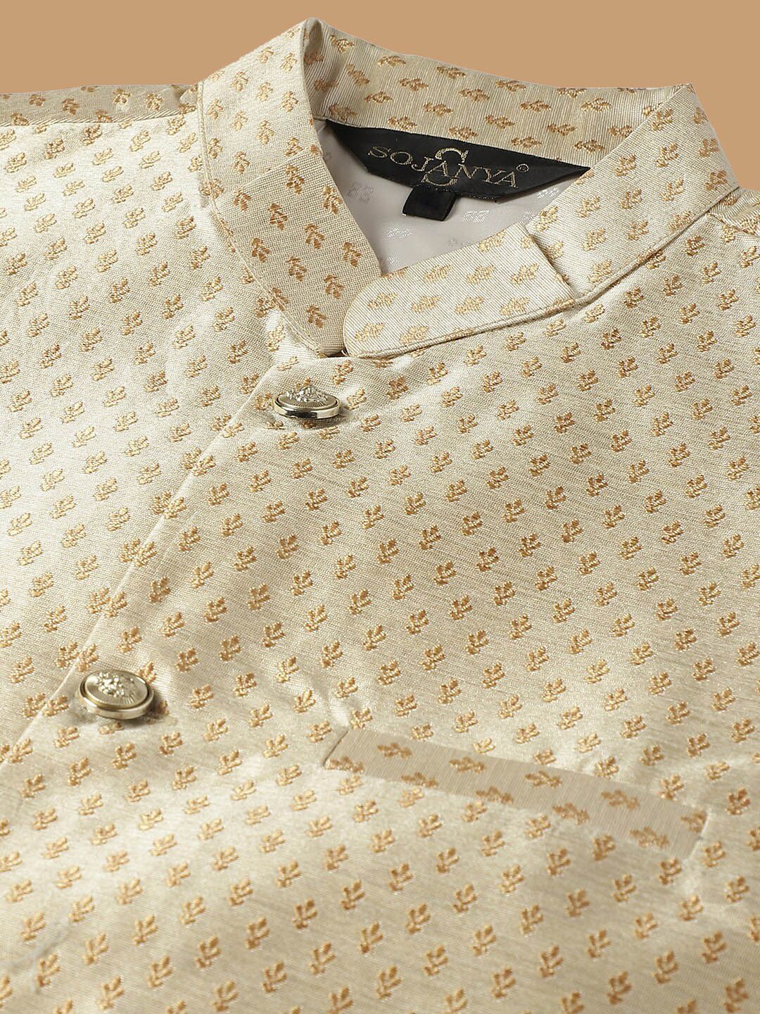 SOJANYA Kurta Biasa Sulam Geometrik Dengan Jaket Churidar & Nehru