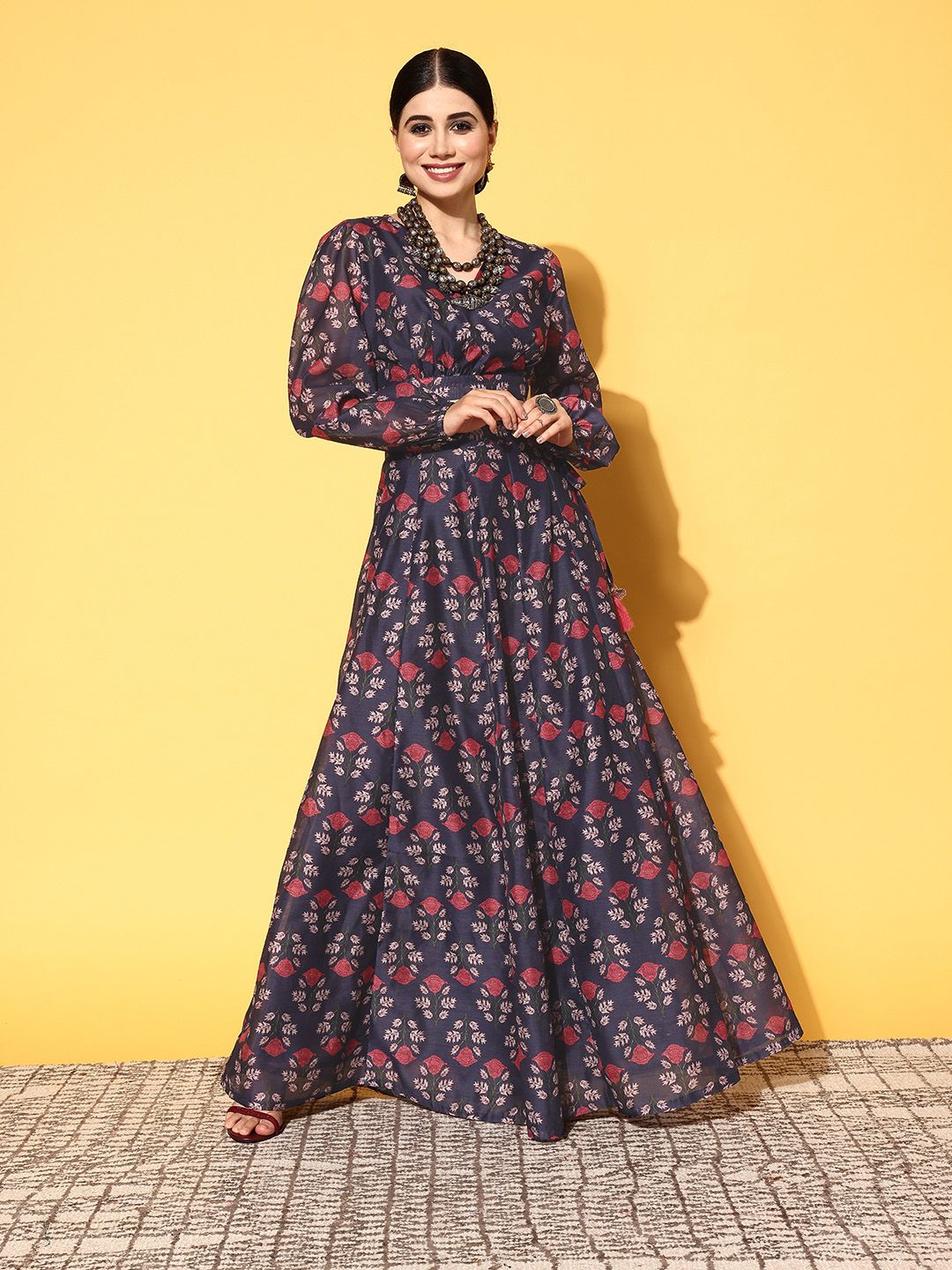 Shae by SASSAFRAS Navy Blue Printed Ready to Wear Lehenga Choli
