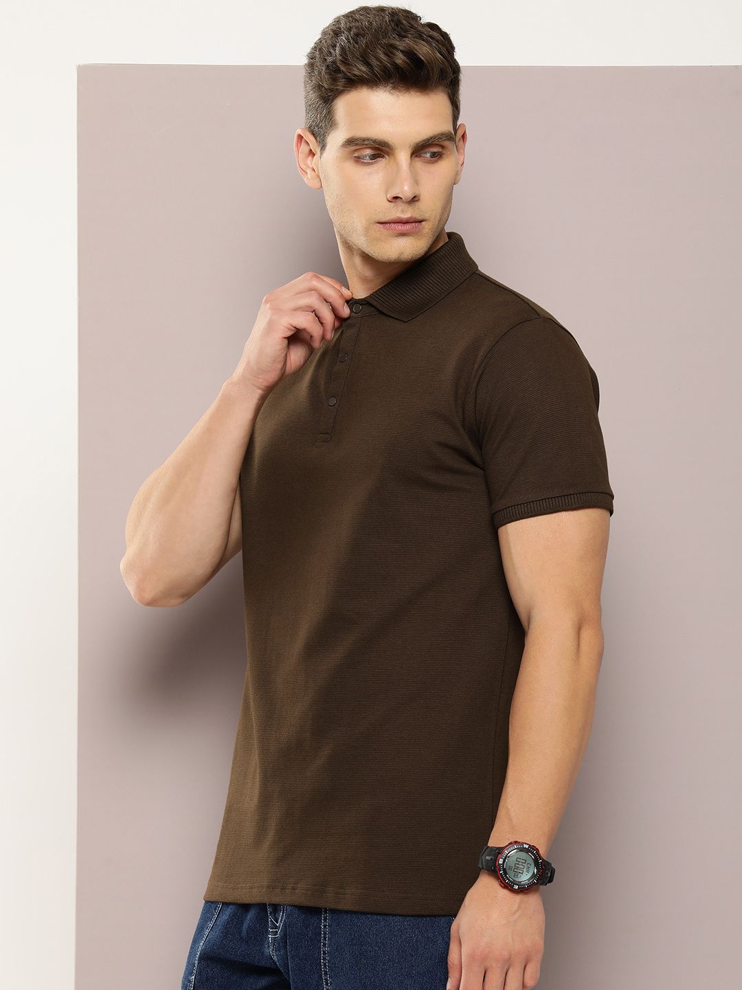 DILLINGER Men Polo Collar Honeycomb Structure T-shirt