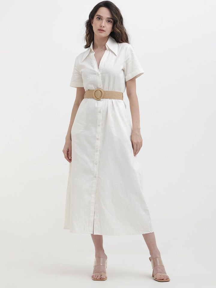 RAREISM Shirt Collar Cotton A-Line Midi Dress
