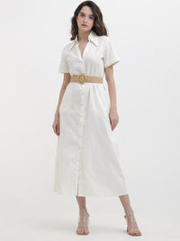 RAREISM Shirt Collar Cotton A-Line Midi Dress