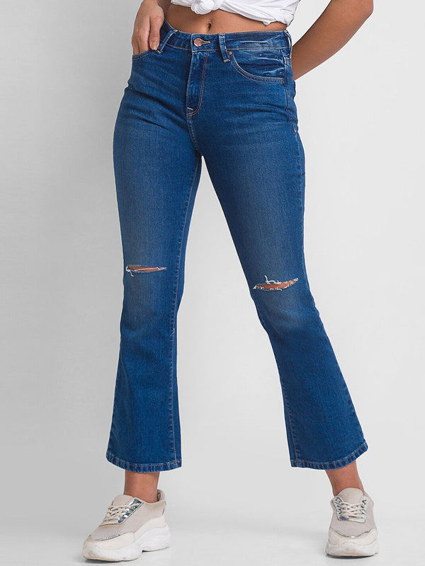 Spykar Women Blue Elissa Bootcut Slash Lutut Light Fade Jeans