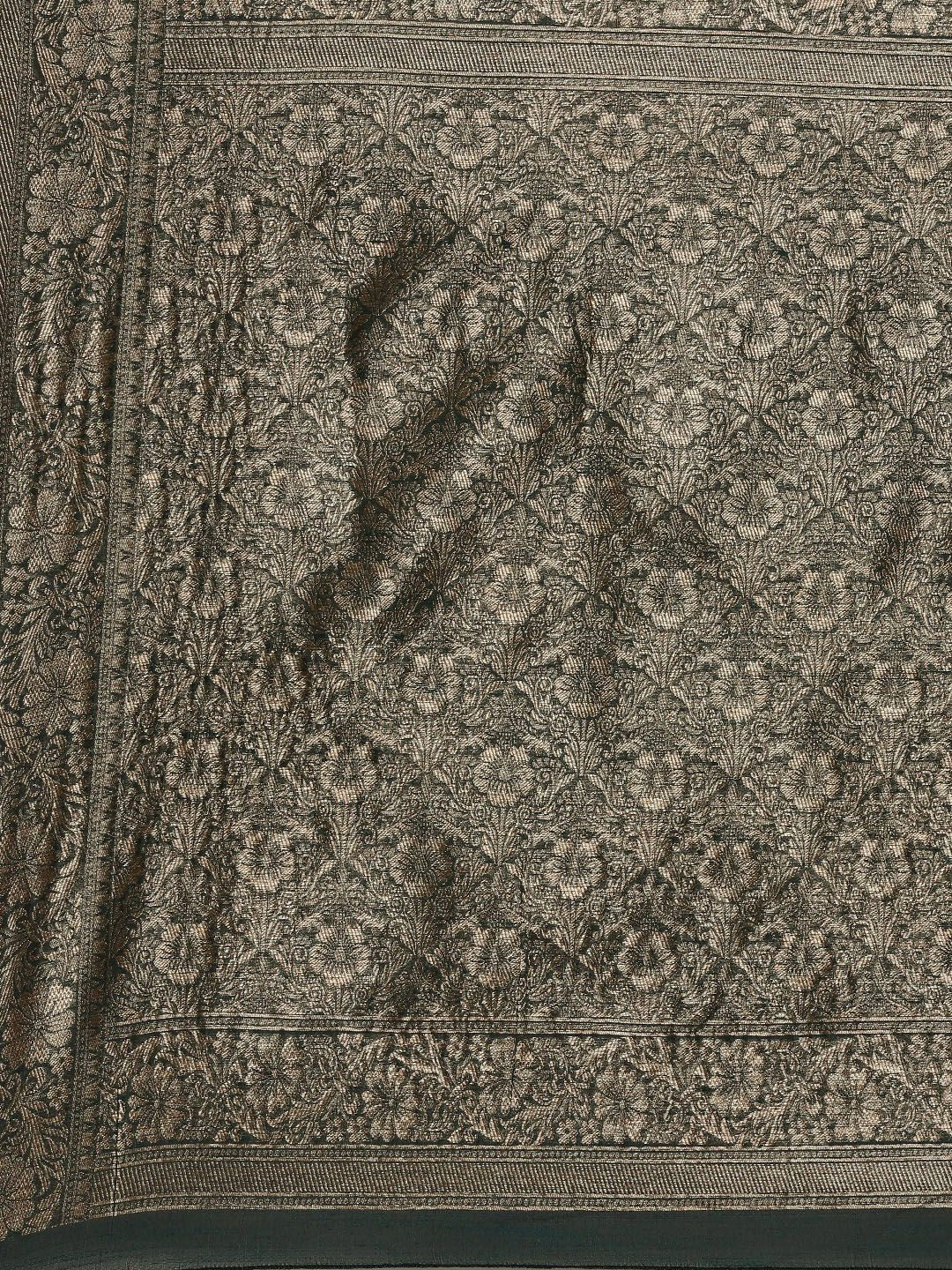 Saree mall Green Floral Linen Blend Banarasi Saree