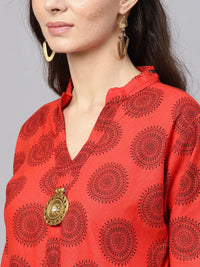 SOJANYA Kurta A-Line Bercetak Merah & Hitam