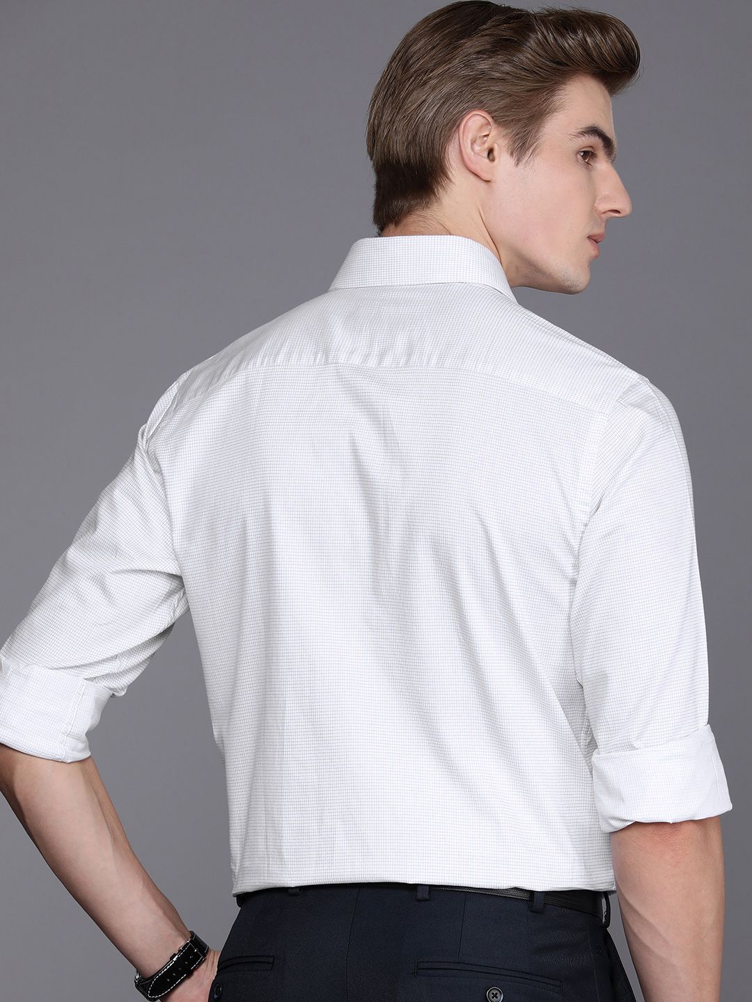 Raymond Men Pure Cotton Slim Fit Micro Checks Opaque Formal Shirt