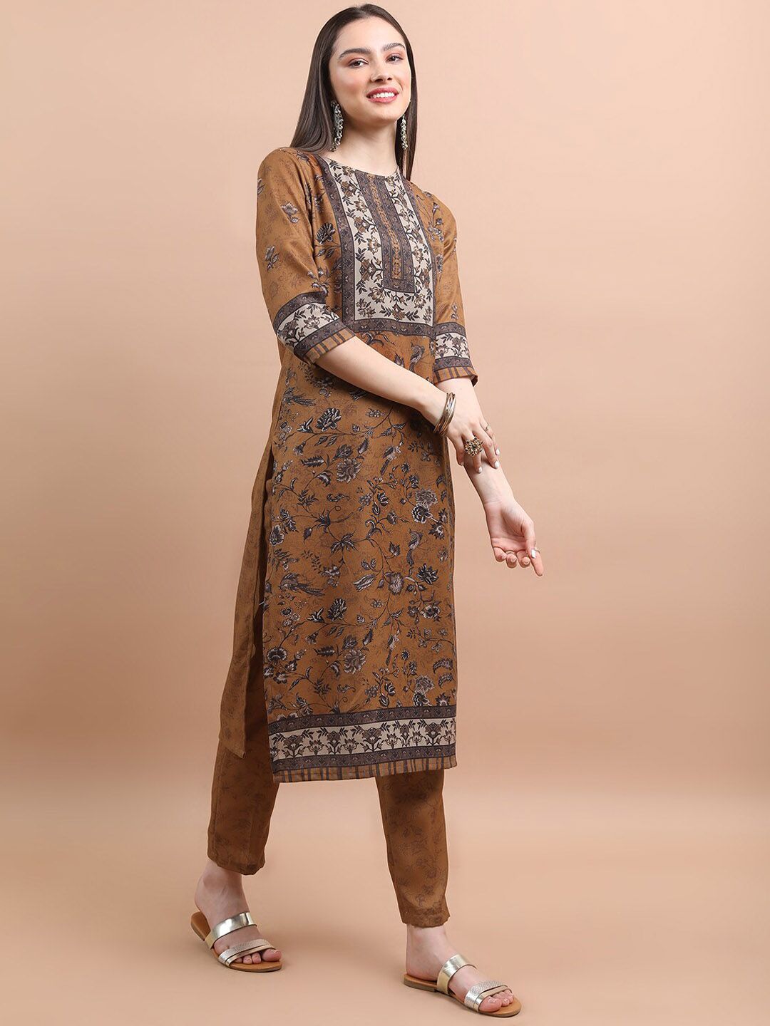 Vishudh Floral Printed Regular Kurta with Trousers & With Dupatta