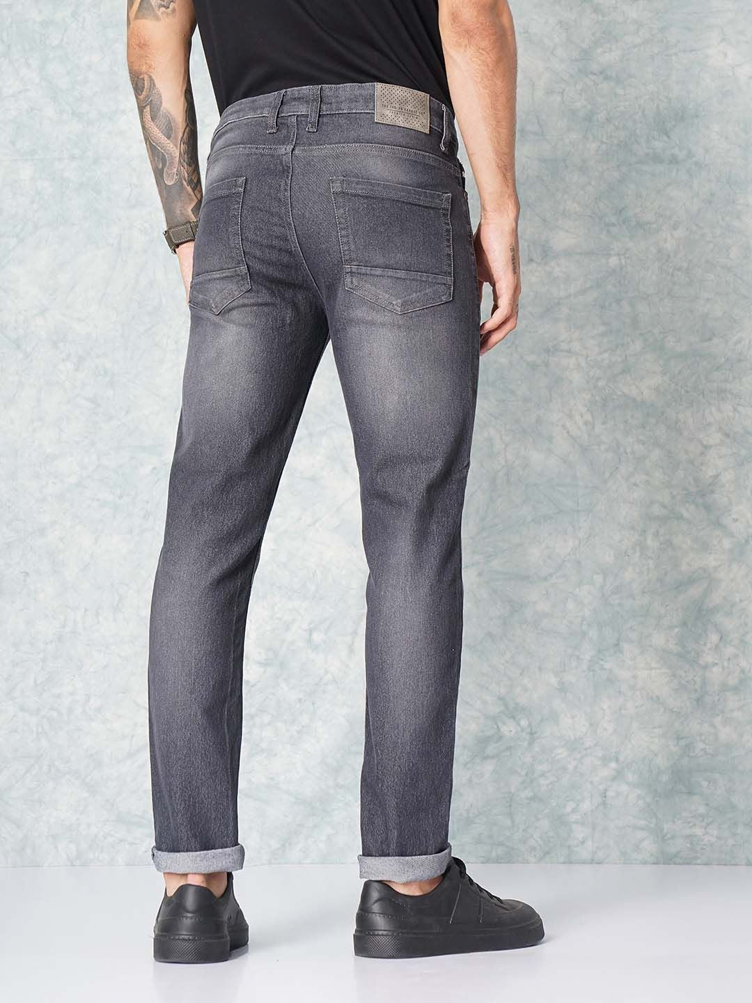 The Indian Garage Co Men Grey Slim Fit Low-Rise Low Distress Stretchable Jeans