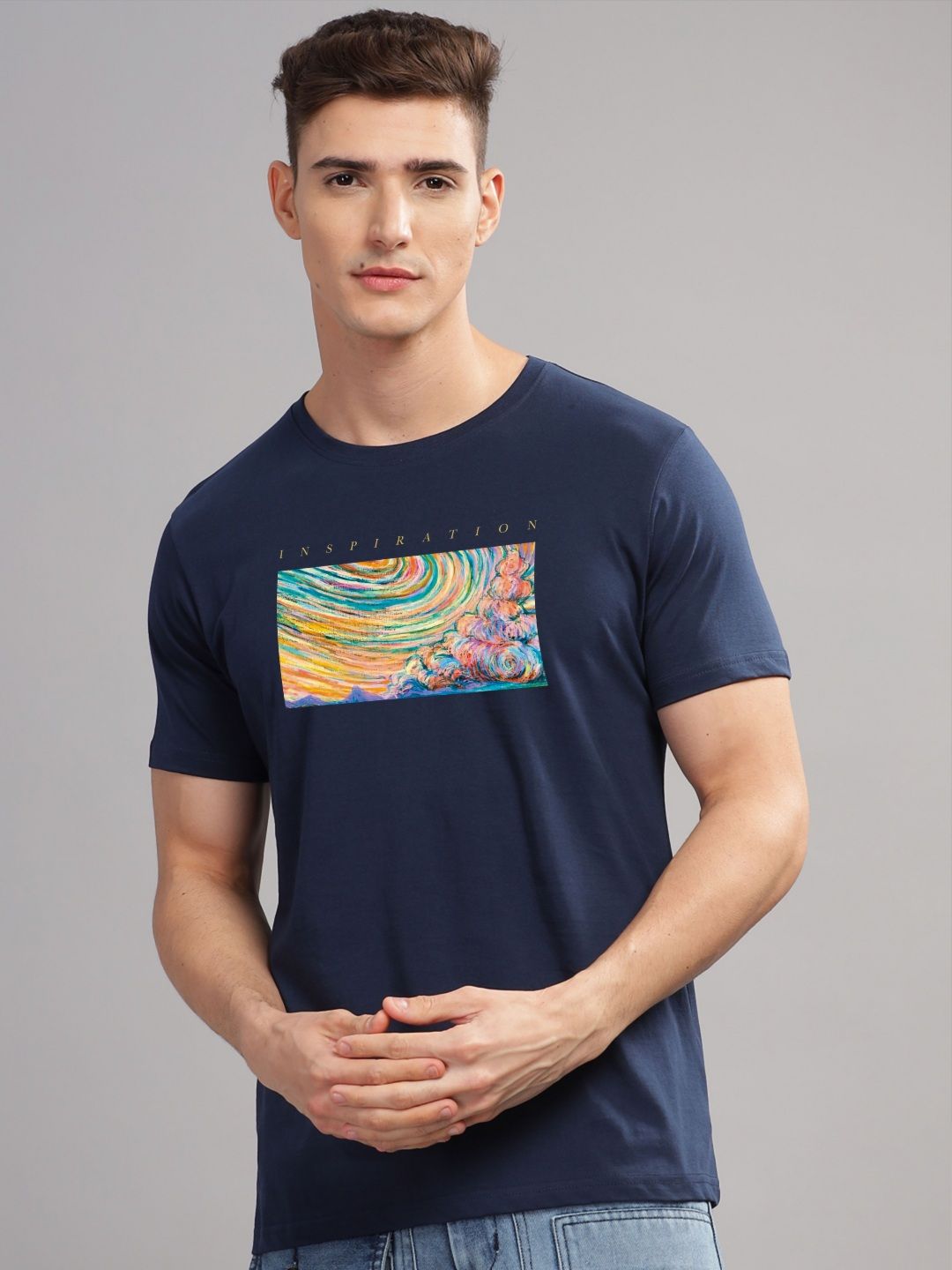 ADRO Typography Printed Round Neck Pure Cotton T-shirt
