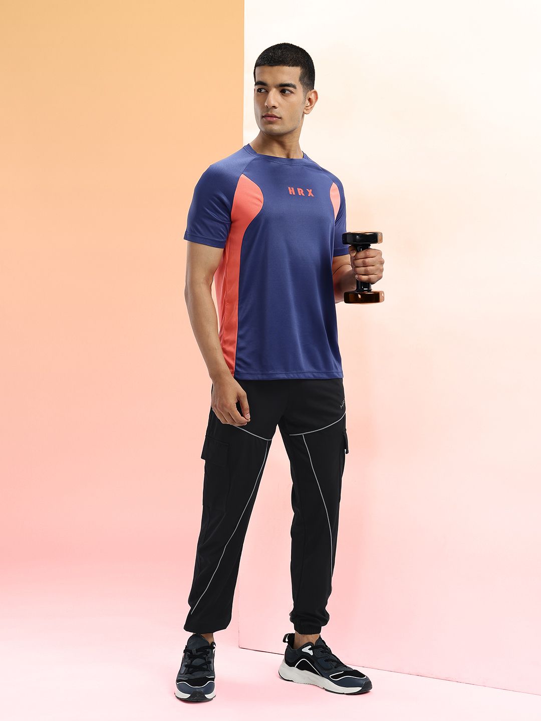 HRX by Hrithik Roshan Men Contrast Piping Mid-Rise Rapid-Dry Training Cargos