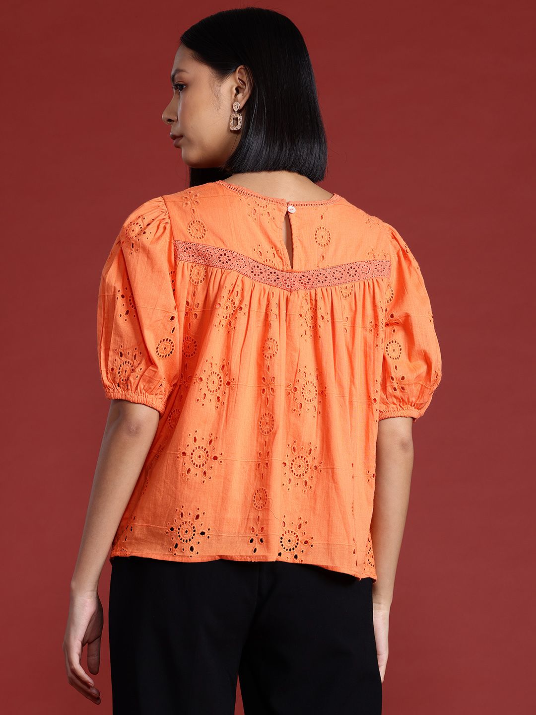 all about you Embroidered Puff Sleeve Cotton Top