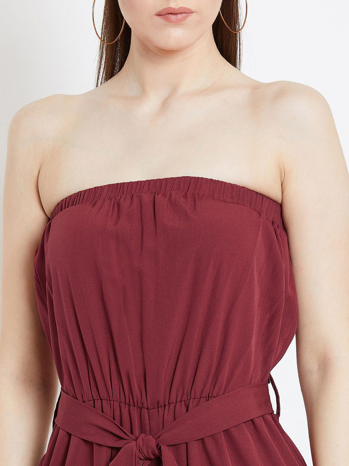 Berrylush Women Maroon Solid Basic Jumpsuit