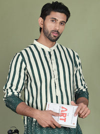 Jompers Striped Printed Band Collar Straight Kurta With Trouser