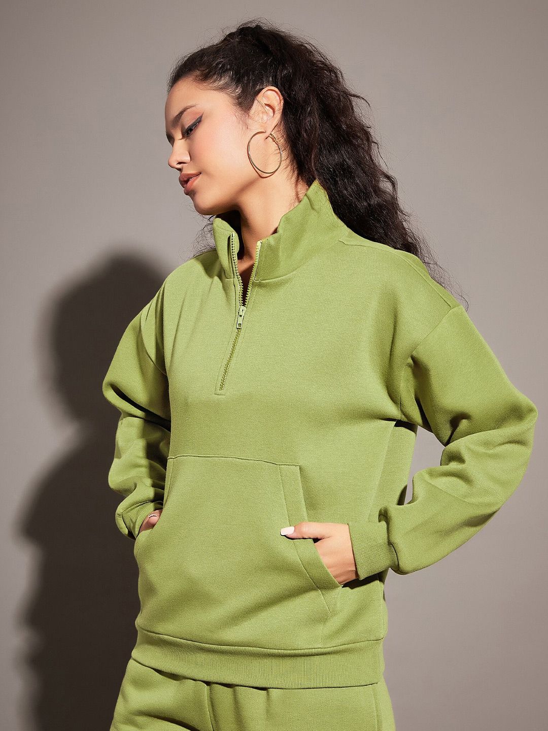 SASSAFRAS Olive Green Mock Collar Sweatshirt
