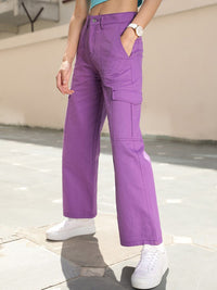 STREET 9 Women Lavender Relaxed High-Rise Cotton Cargo Trousers