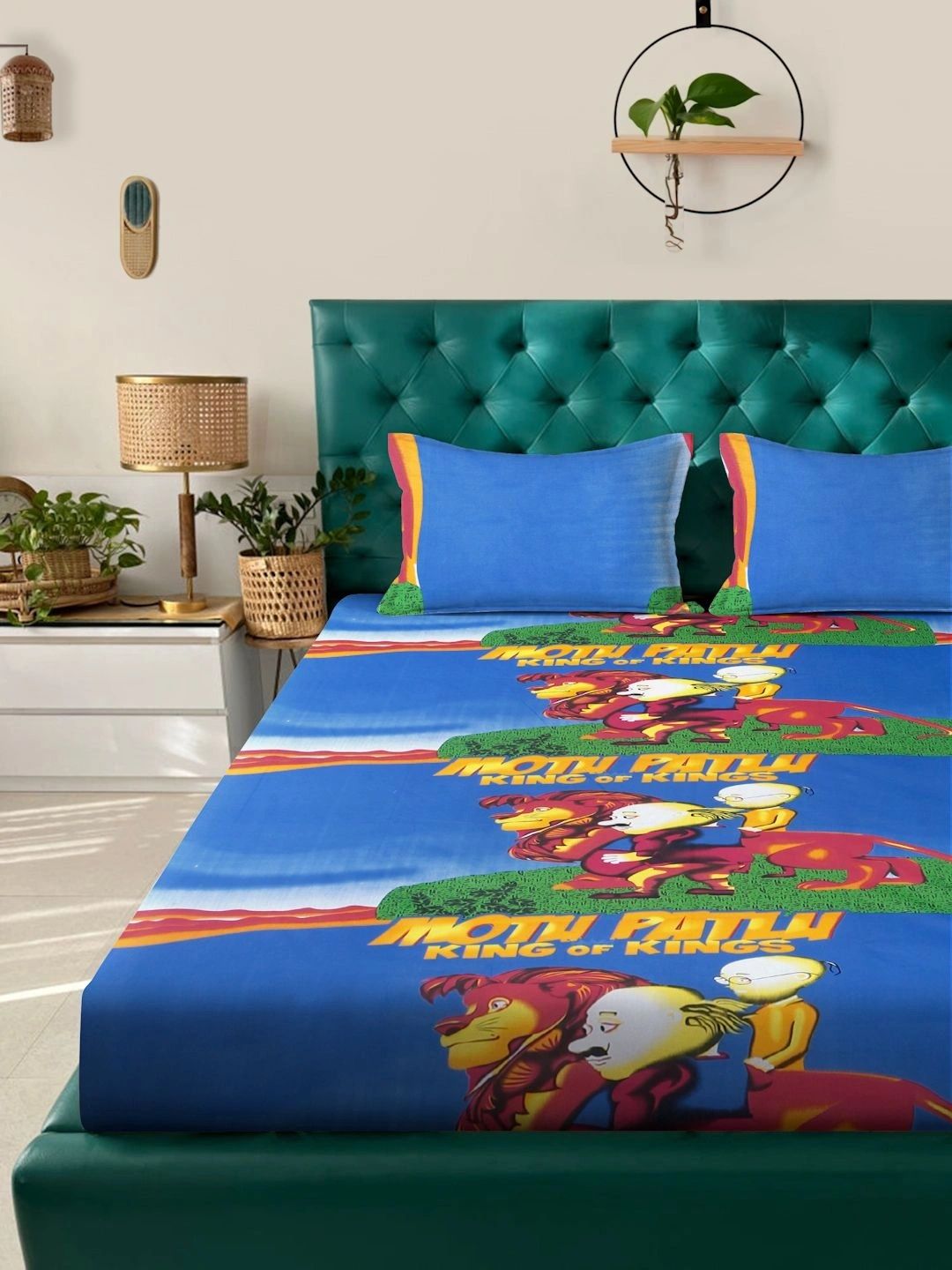 Moda Rapido X KLOTTHE Watak Kartun Biru & Merah 400 TC Cadar King dengan 2 Sarung Bantal