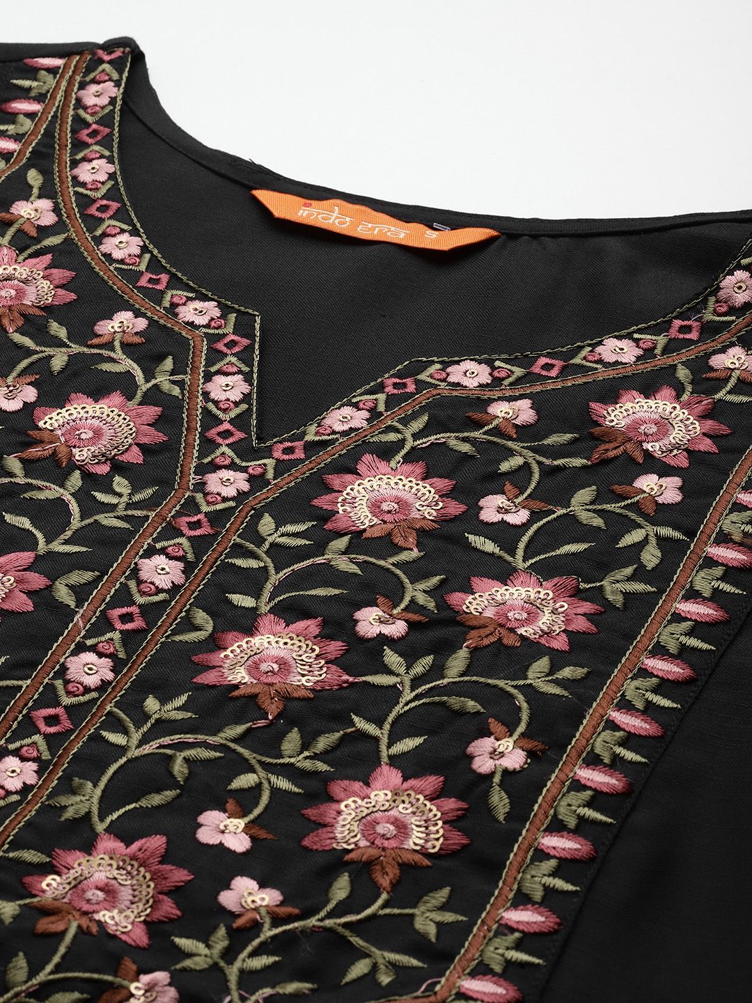Indo Era Floral Yoke Design Thread Work Kurta With Trousers & Dupatta