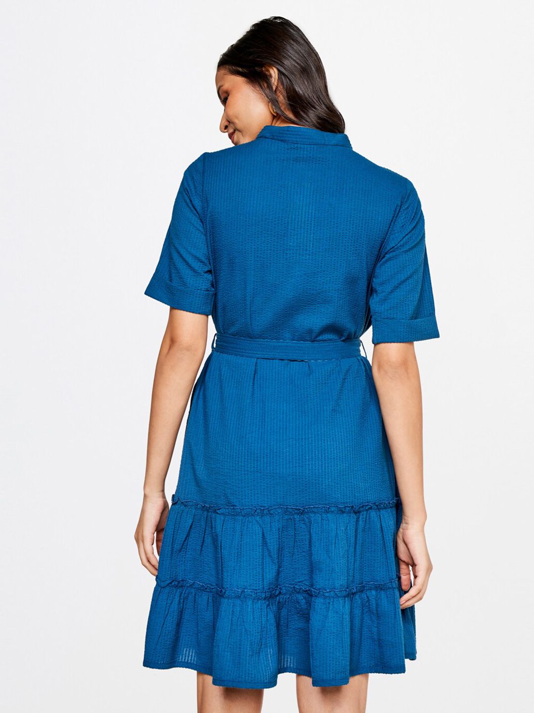 AND Women Blue A-Line Tiered Cotton Dress