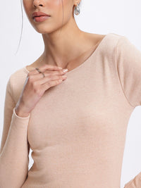 DressBerry Comfort Yet Cozy Fits Ribbed Boat Neck Bodycon Dress with Shining Elements