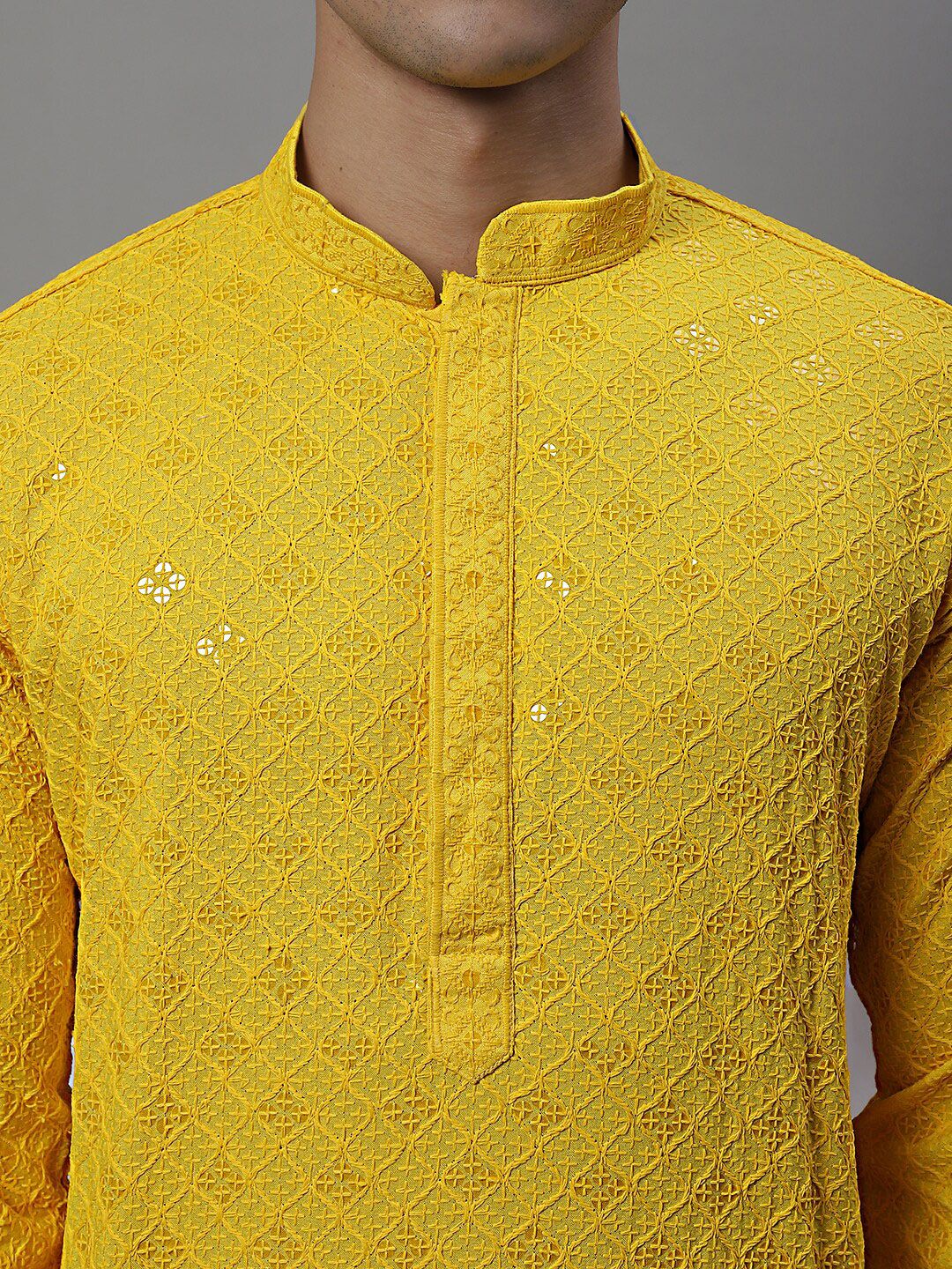 Jompers Geometric Chikankari Embroidered Kurta With Pyjamas