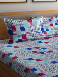 BOMBAY DYEING Marigold Blue Geometric Cotton 104 TC Queen Bedsheet & 2 Pillow Covers