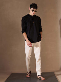 DENNISON Lelaki Black Cotton Kurta