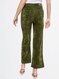 AND Women Olive Green Flared Trousers