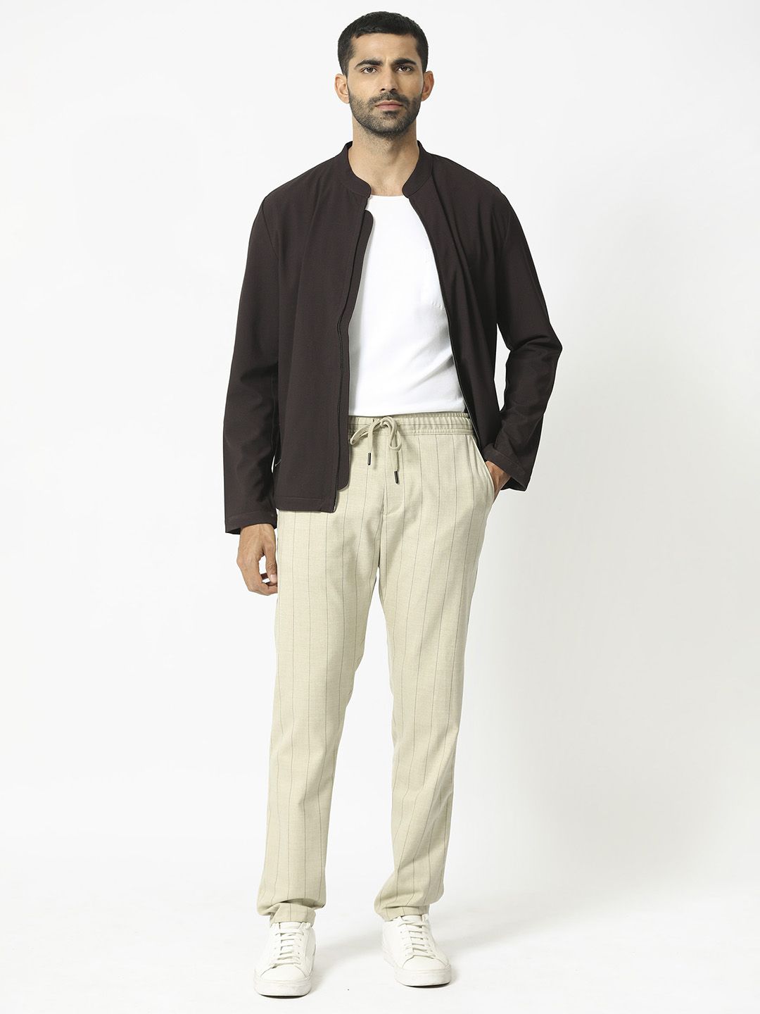 RARE RABBIT Men Striped Mid Rise Slim Fit Trousers
